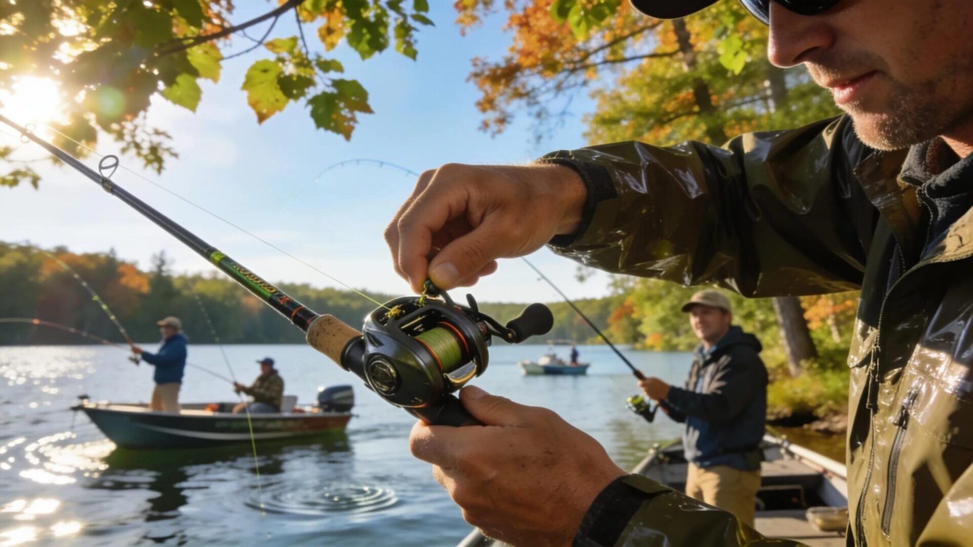 Professional fishing guide demonstrating gear use during a musky fishing trip