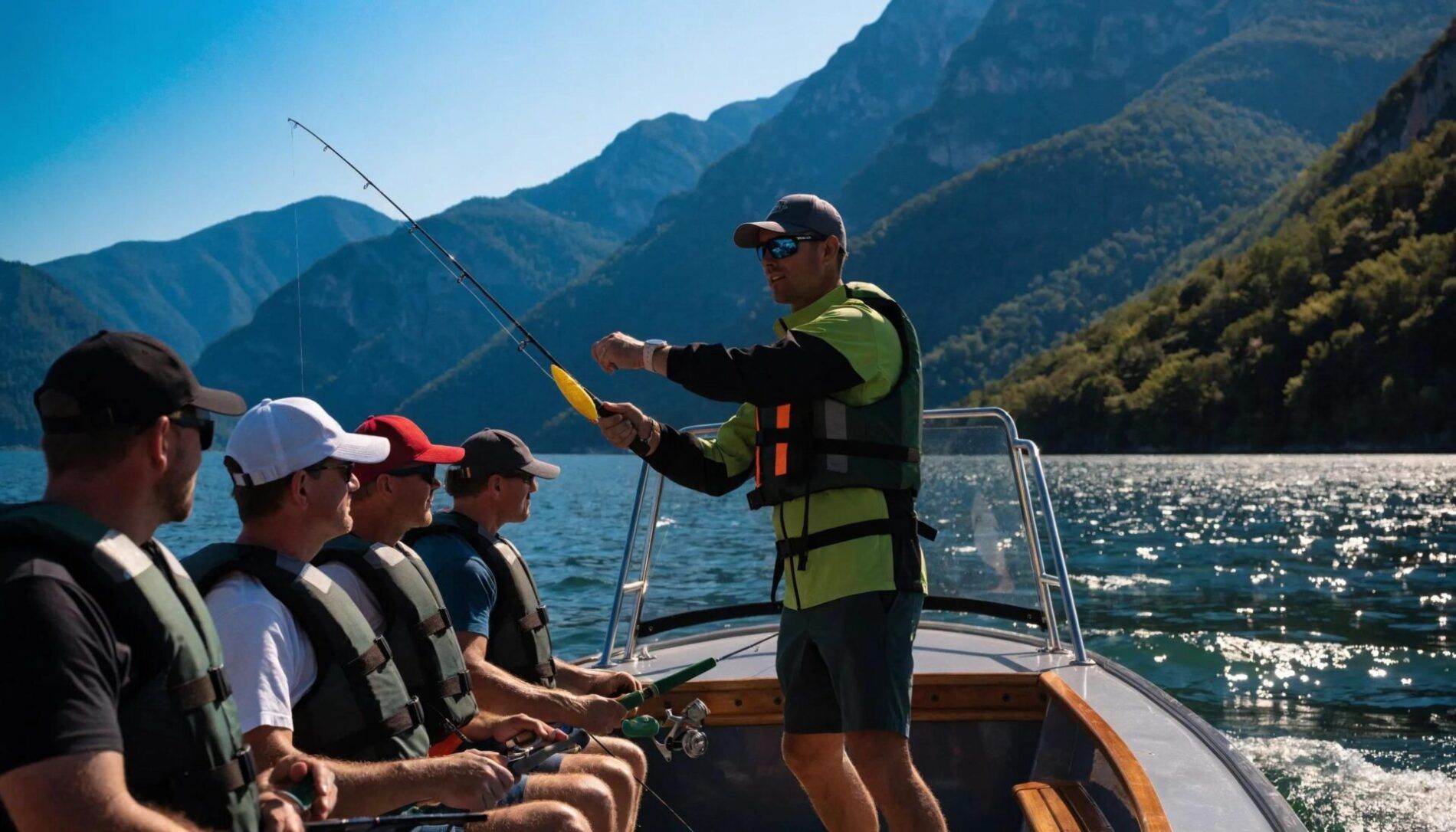 Professional fishing guide assisting anglers on a Milwaukee charter boat